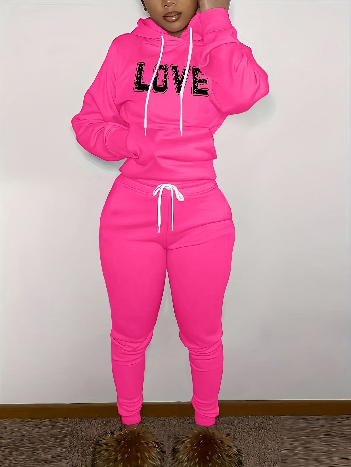 Women'S Casual Fall/Winter Hooded Sweatshirt and Joggers Set
