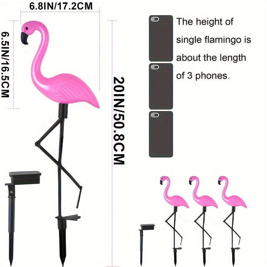 Set of 3 Flamingo Solar Lights for Outdoor Patio Decoration