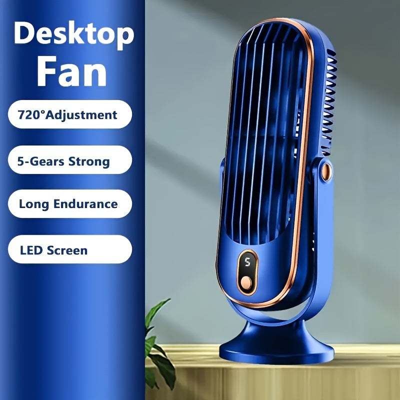 5-Speed Adjustable TENGQU Portable USB Desktop Fan Dual Blade 360 Degree Rotation for Home Office Travel Camping