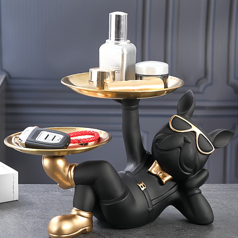 1pc French Bulldog Resin Sculpture Tray For Home Decor Gift