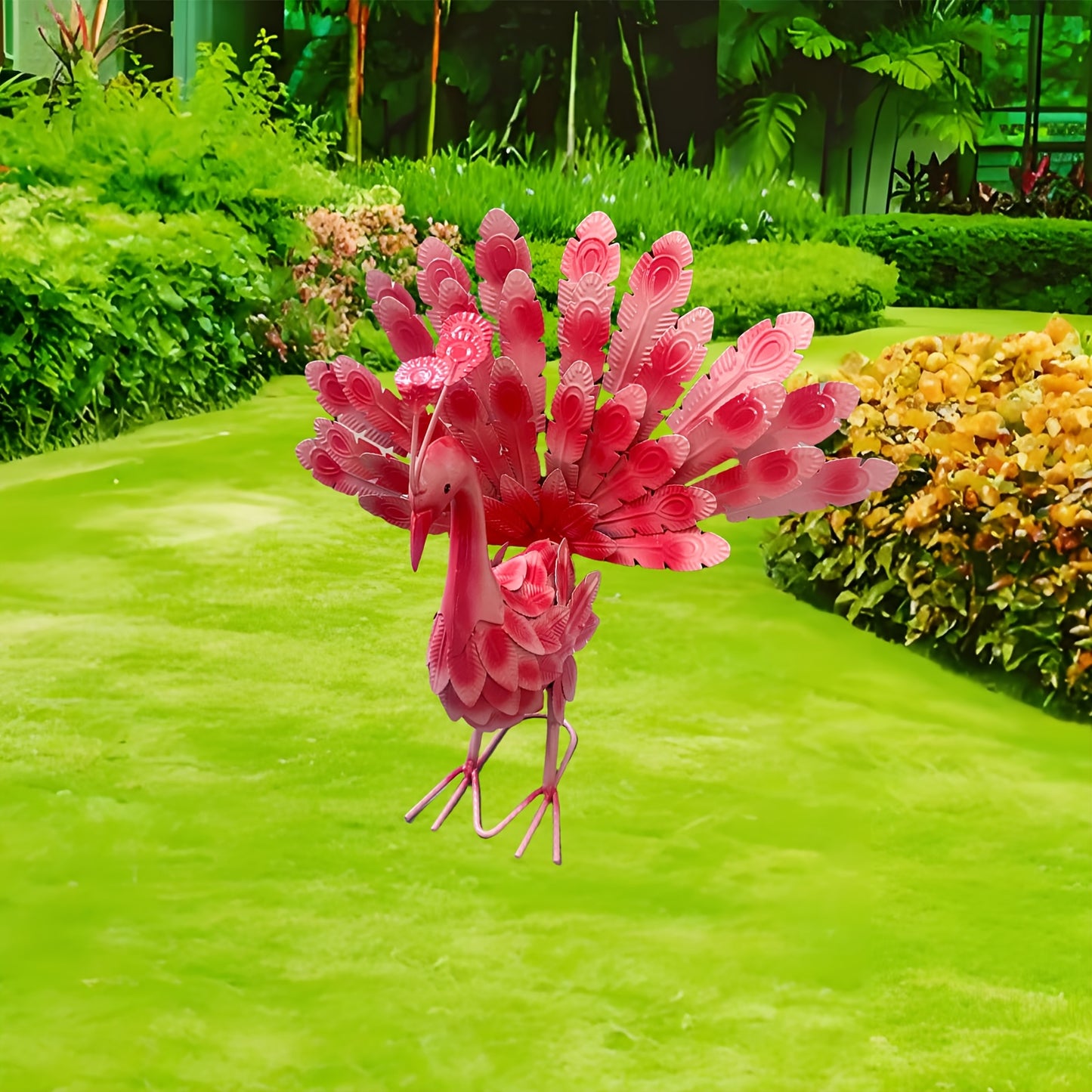 Blue & Green Metallic Peacock Garden Stake No Battery Required