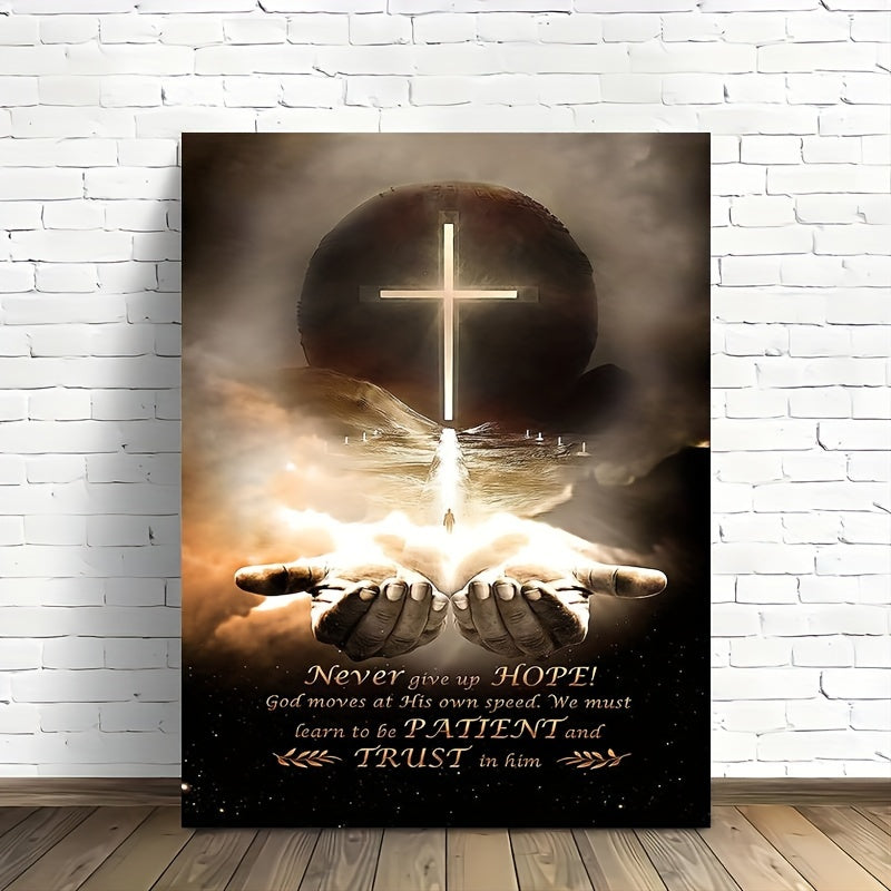 Wooden Framed Christian Canvas Painting Hand of God Quotes Print 11.8 Inch x 15.7 Inch Inspirational Quotes Canvas Wall Art Decoration Ready to Hang for Home Office Bathroom Living Room Decor Gift for Her or Him