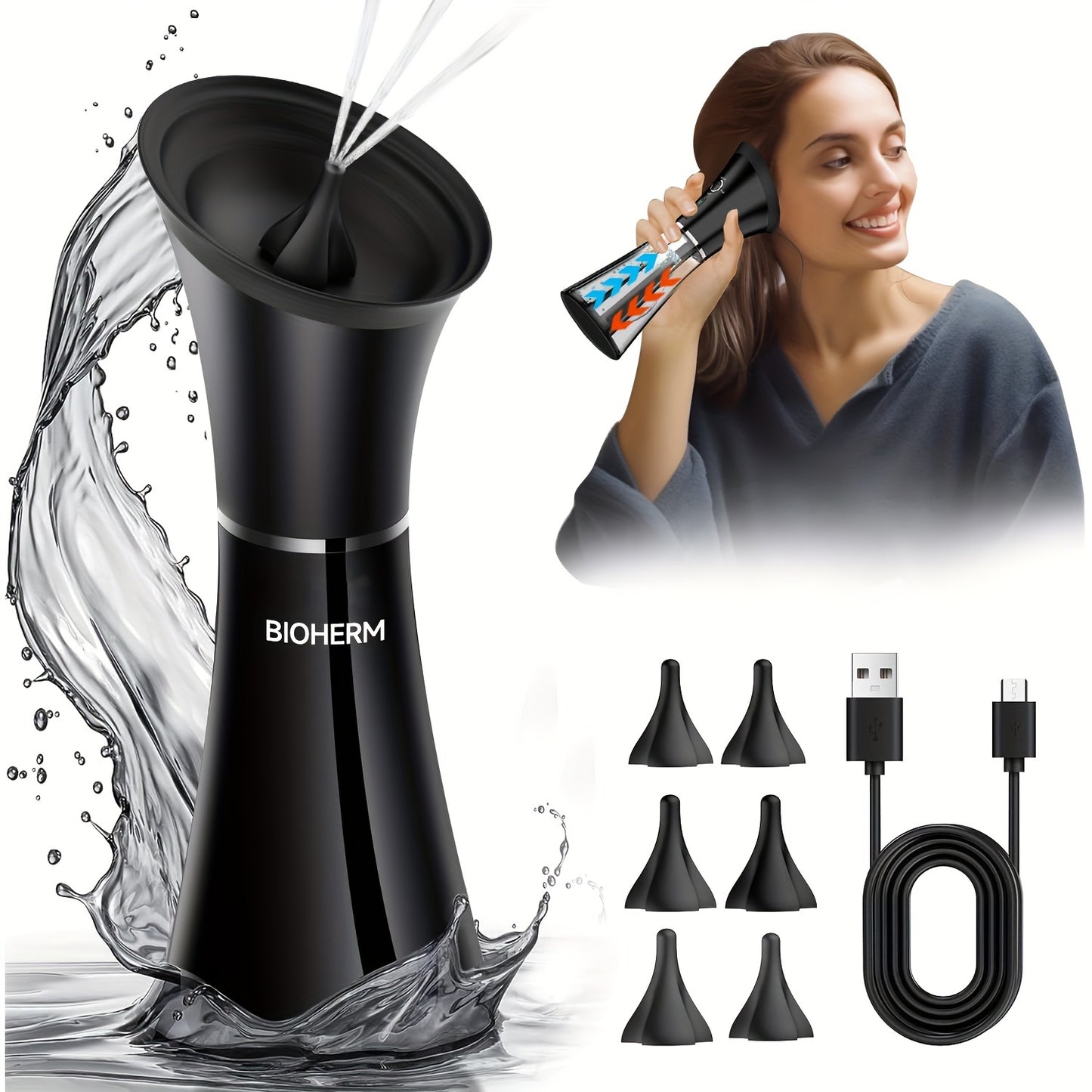 USB-Rechargeable Electric Ear Wax Removal System with 6 Tips