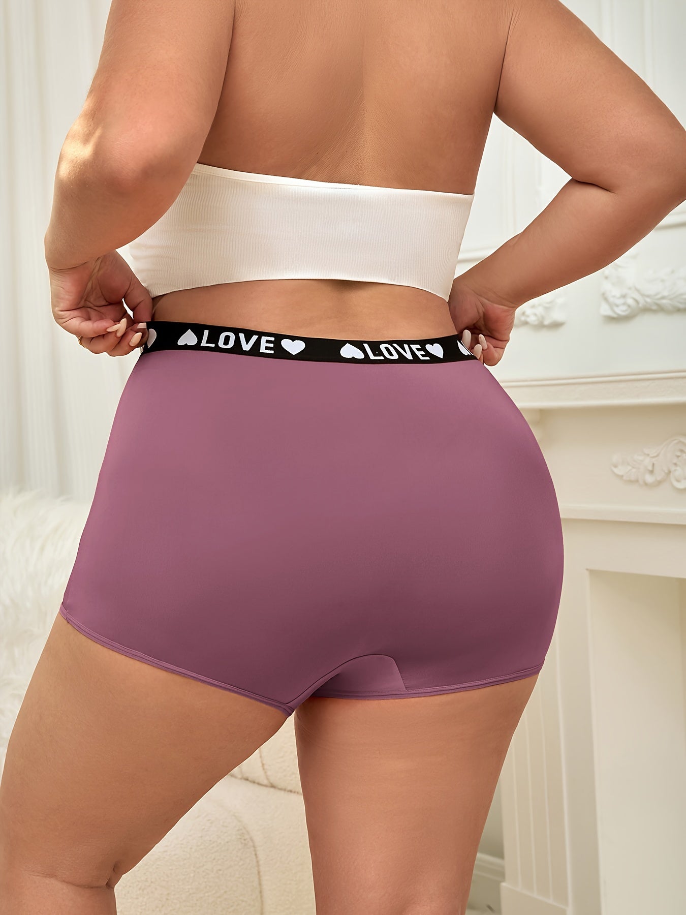 Plus Size Women's Shortie Panties, Mid-Rise Comfortable Underwear, Simple Style