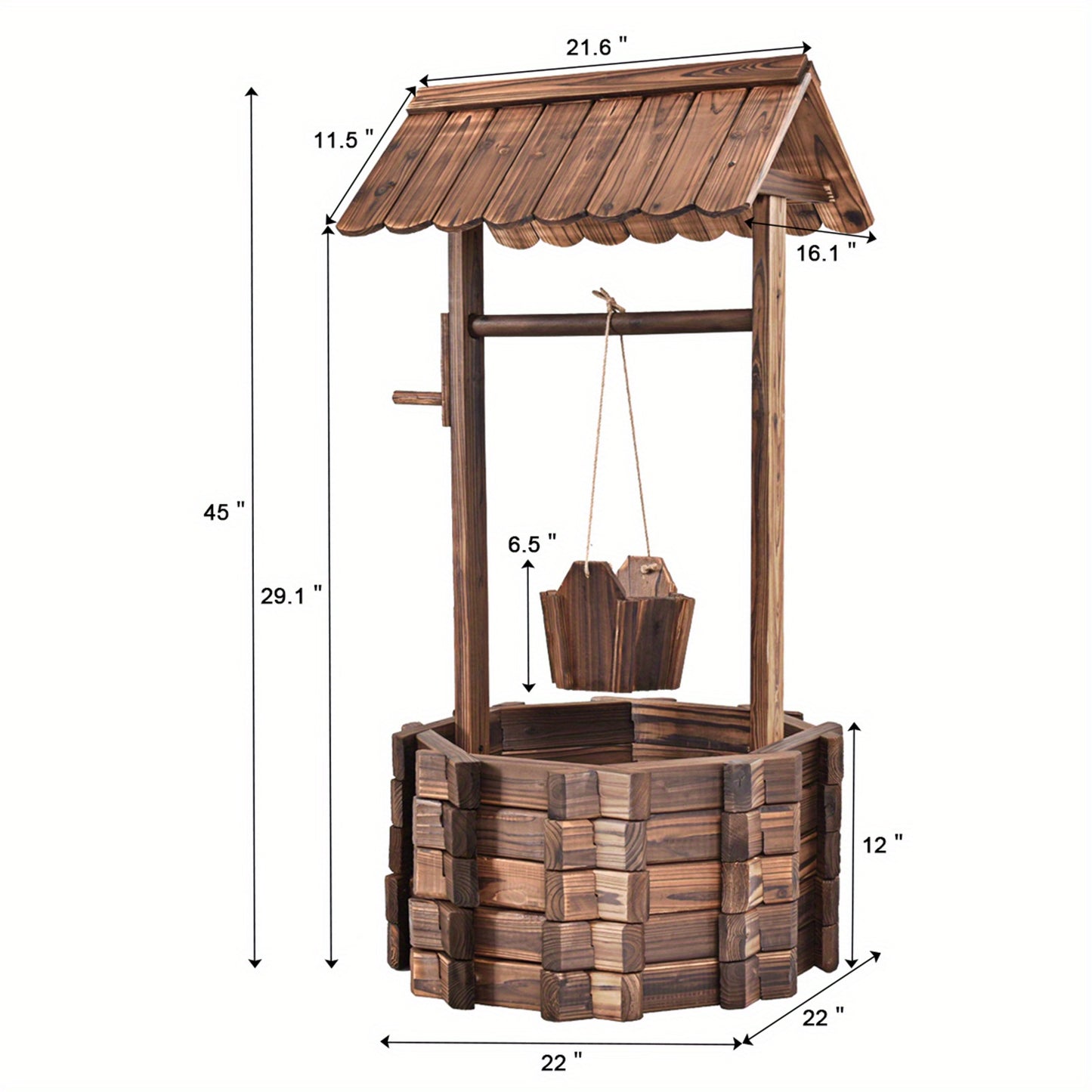 Outdoor Wooden Wishing Well Bucket Planter for Patio Garden