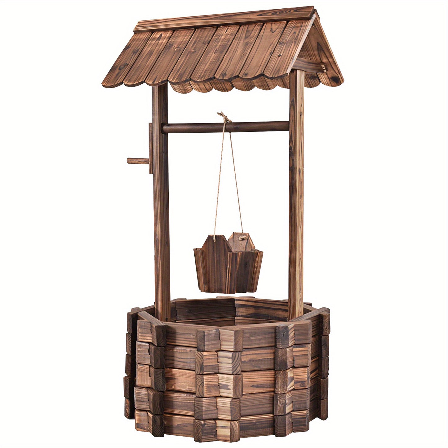 Outdoor Wooden Wishing Well Bucket Planter for Patio Garden