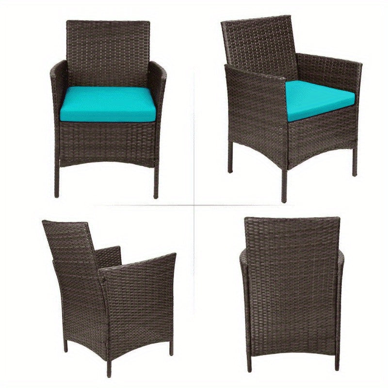 3 Pieces Wicker Patio Furniture Set With Cushioned Glass