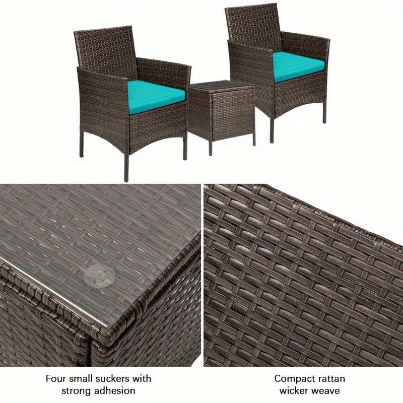 3 Pieces Wicker Patio Furniture Set With Cushioned Glass
