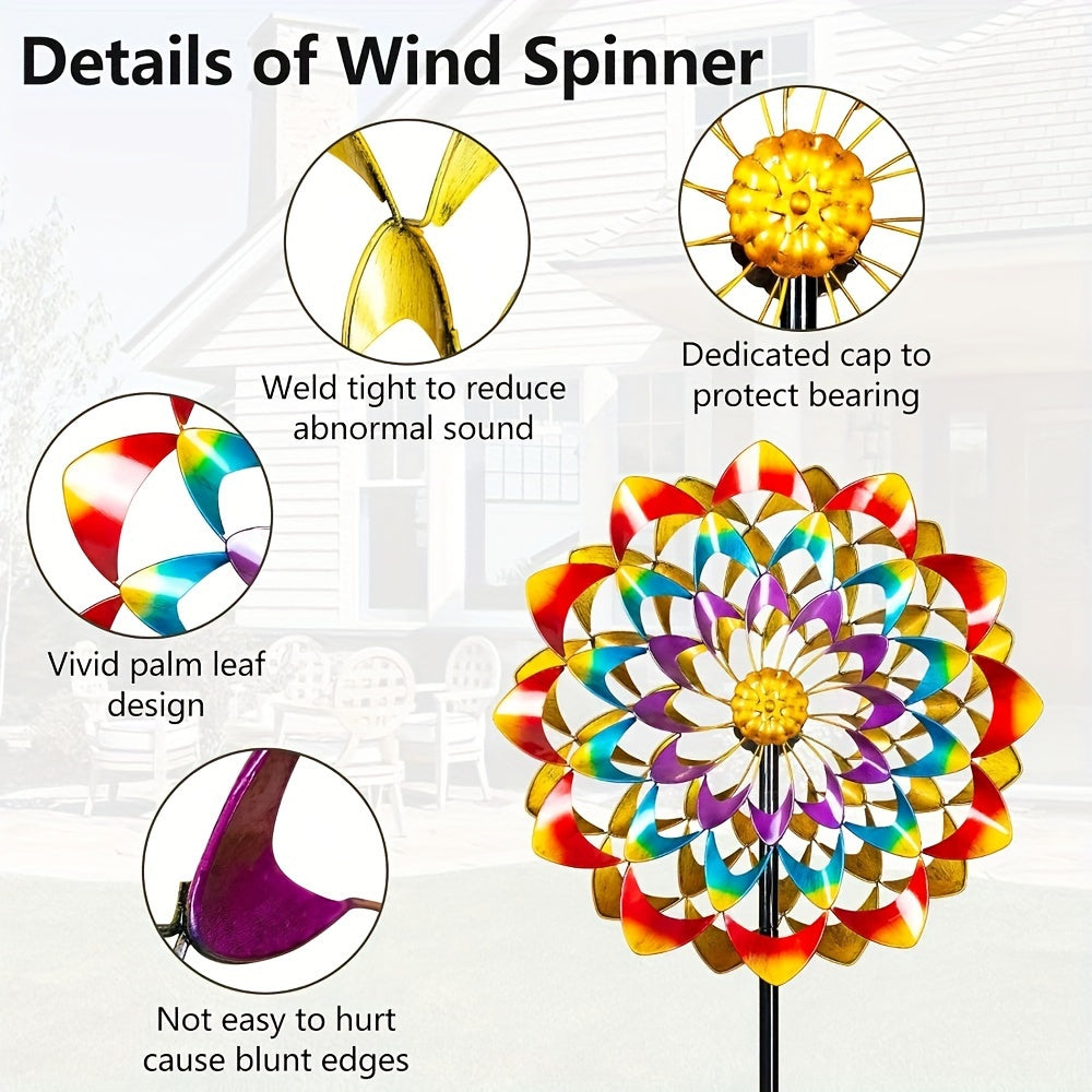 Vibrant Rainbow Metal Windmill Sculpture Rotating Garden Stake
