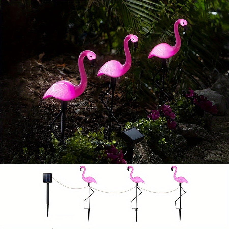 Set of 3 Flamingo Solar Lights for Outdoor Patio Decoration