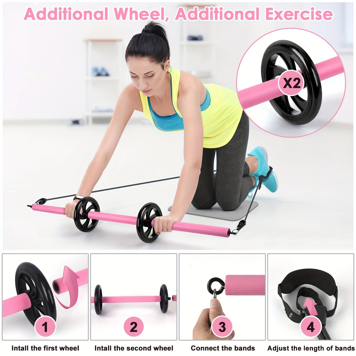 Adjustable Pilates Bar Kit - 3-Section Bar with Bands