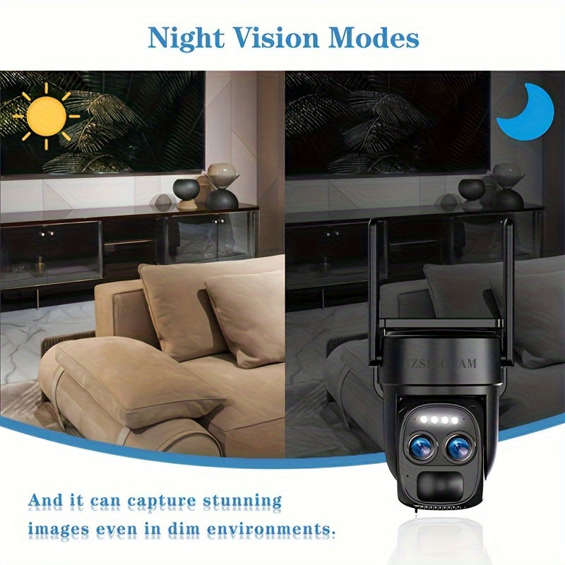 Security Camera With Solar Panel, PTZ HD System, Dual Lens