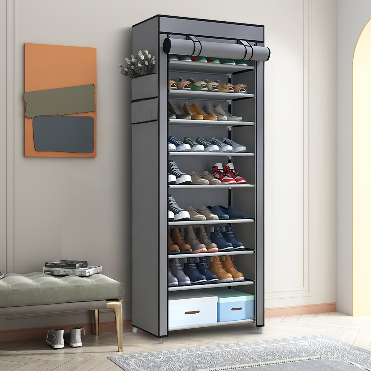 6/8/10 Tier Shoe Organizer with Nonwoven Fabric Cover Cabinet
