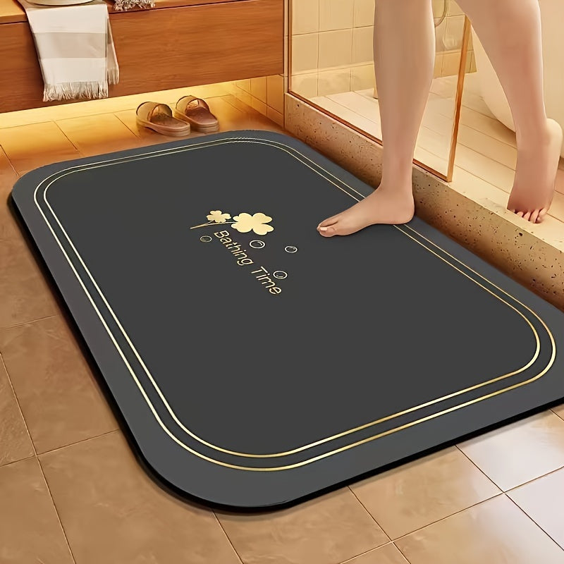 Hypoallergenic Diatomaceous Earth Bath Mat Quick-Dry Non-Slip Soft Comfort Navy Blue Golden Clover Pattern Extra Large
