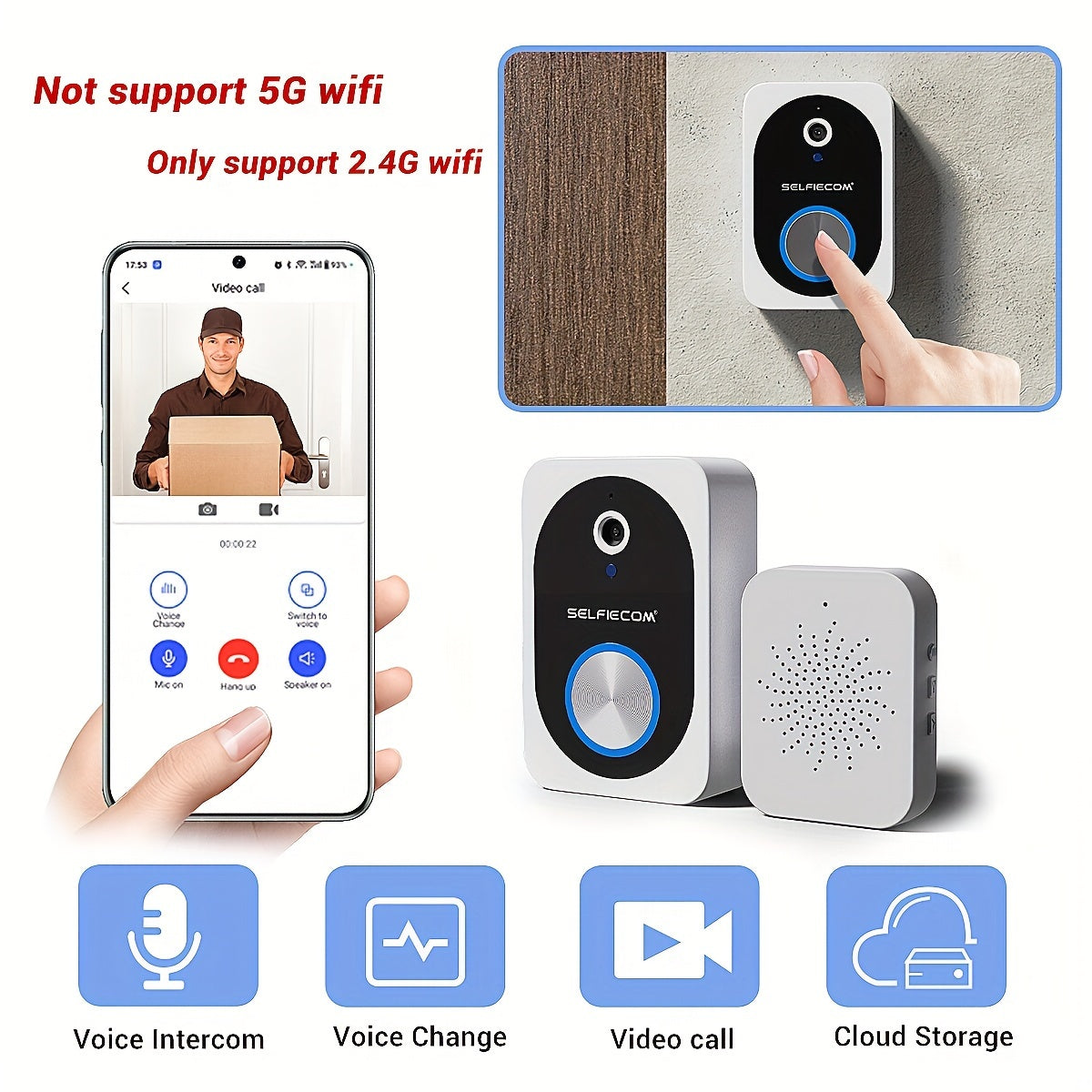 Smart Visual Dingdong Doorbell With 2.4GHz WiFi And HD Night Vision