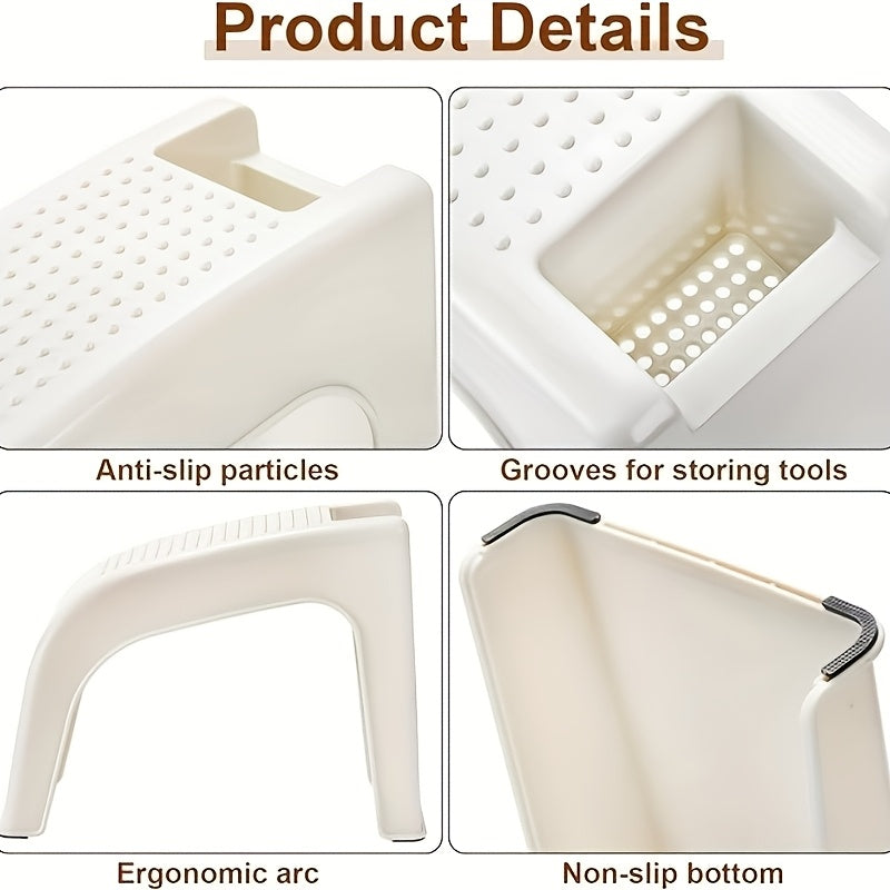 Non Slip Multi Functional Shower Foot Rest GZGCGQ Sturdy Stool for Pedicure and Manicure Built In Storage Ideal for Bathroom Use Beige