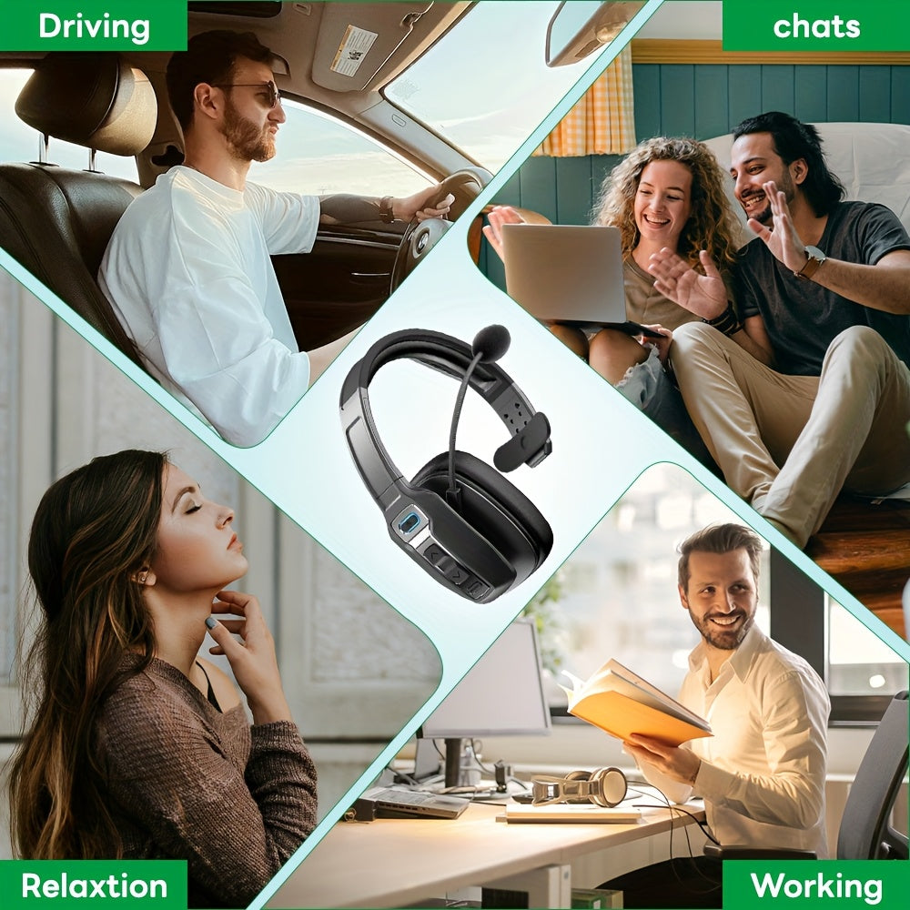 New Wireless Headset with Microphone AI Noise Canceling Trucker Headset 164ft Range 65 Hours Battery Life Work from Home Truck Driver Computer