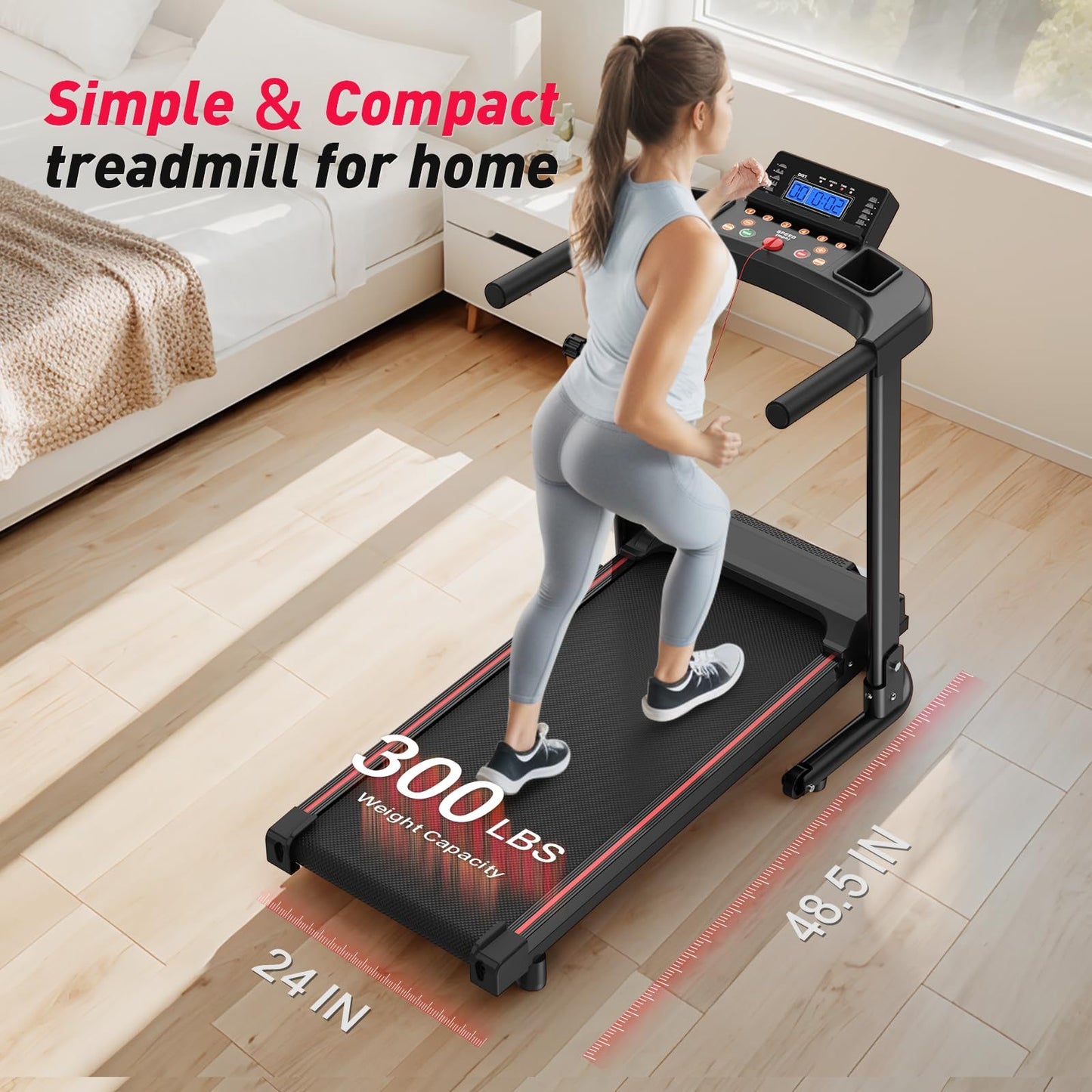 Foldable Portable Compact Walking Treadmill for Home 300LBS Capacity