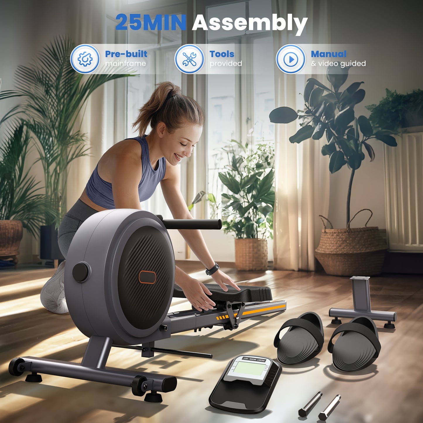 350LBS Silent Magnetic Rowing Machine With Heavy-Duty Frame