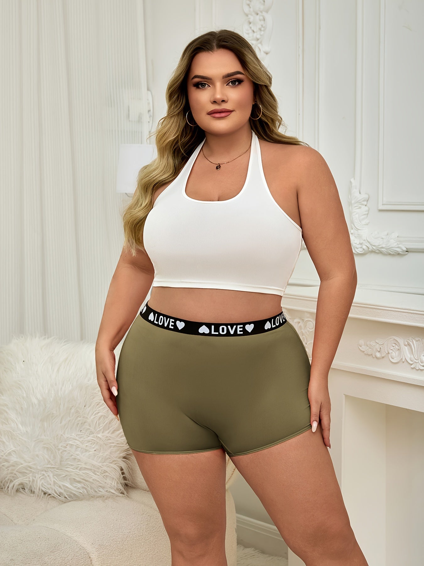 Plus Size Women's Shortie Panties, Mid-Rise Comfortable Underwear, Simple Style