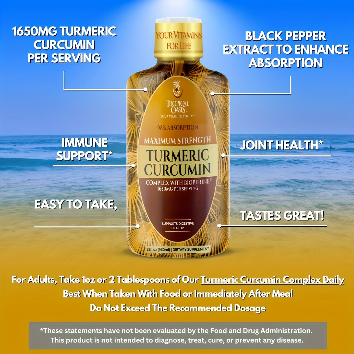 Tropical Oasis Liquid Turmeric Curcumin W/Bioperine Maximum Strength