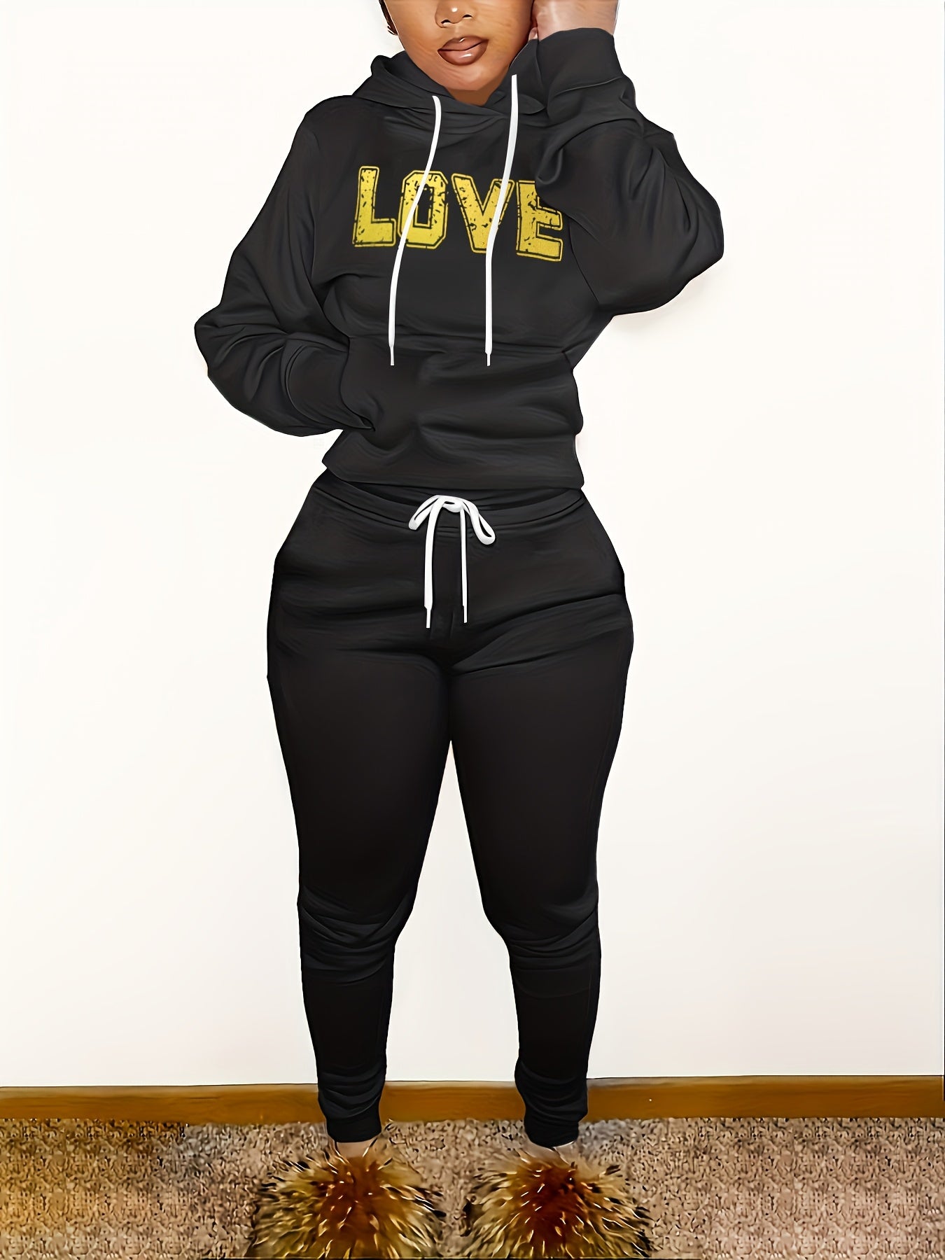 Women'S Casual Fall/Winter Hooded Sweatshirt and Joggers Set