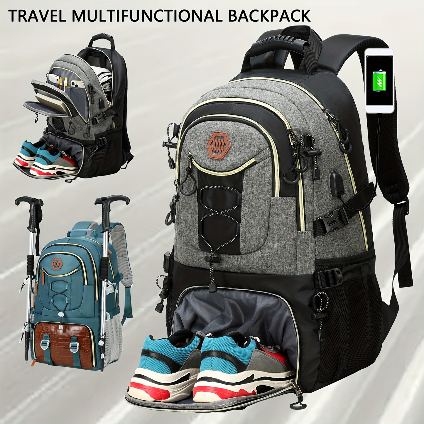 Lightweight 40L Travel Backpack with USB Charging Port