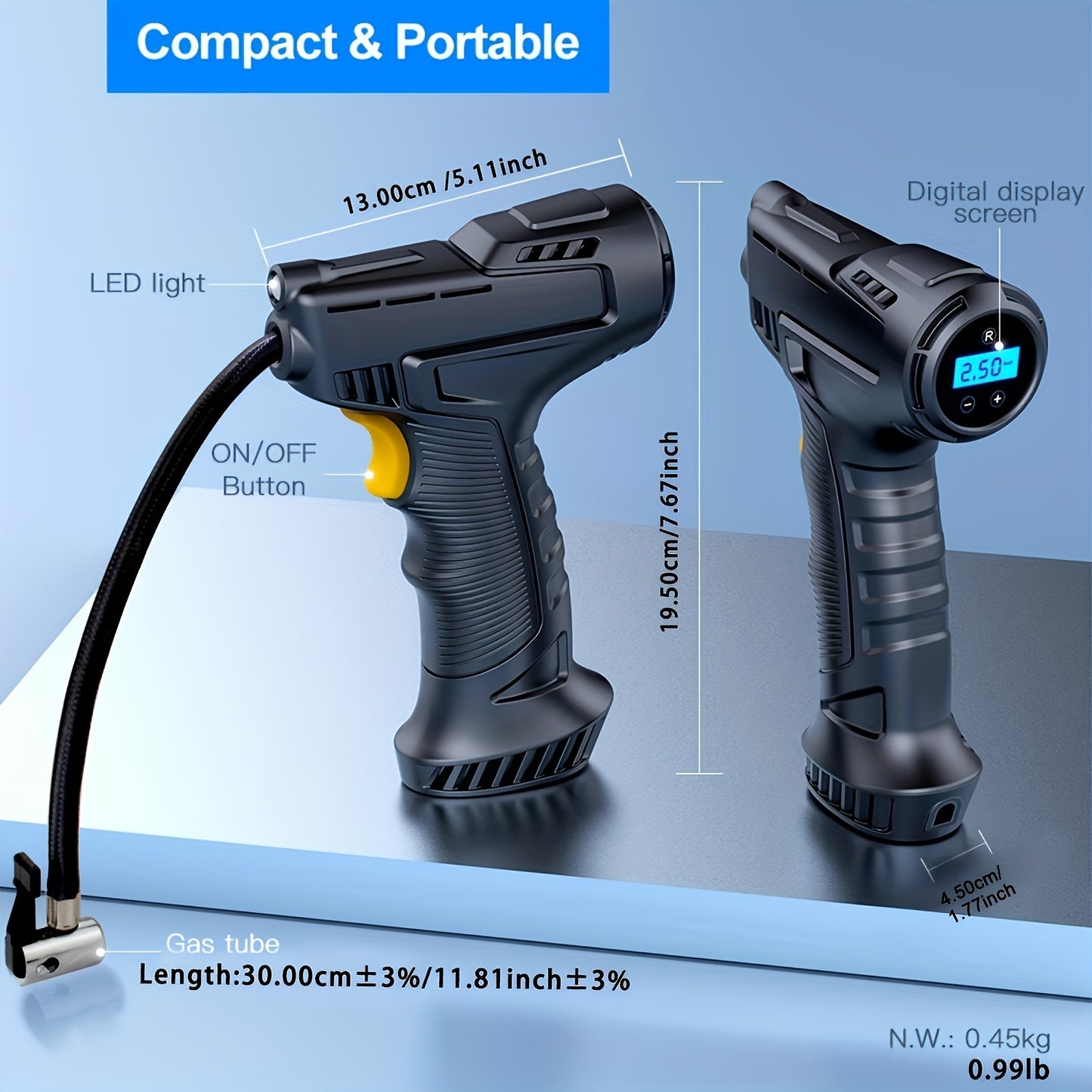 1pc Tire Inflator Portable Air Compressor 101-150PSI Car Pump