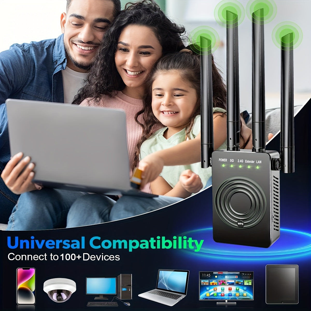 1200Mbps Ultra-Fast WiFi Extender Dual Band Signal Booster