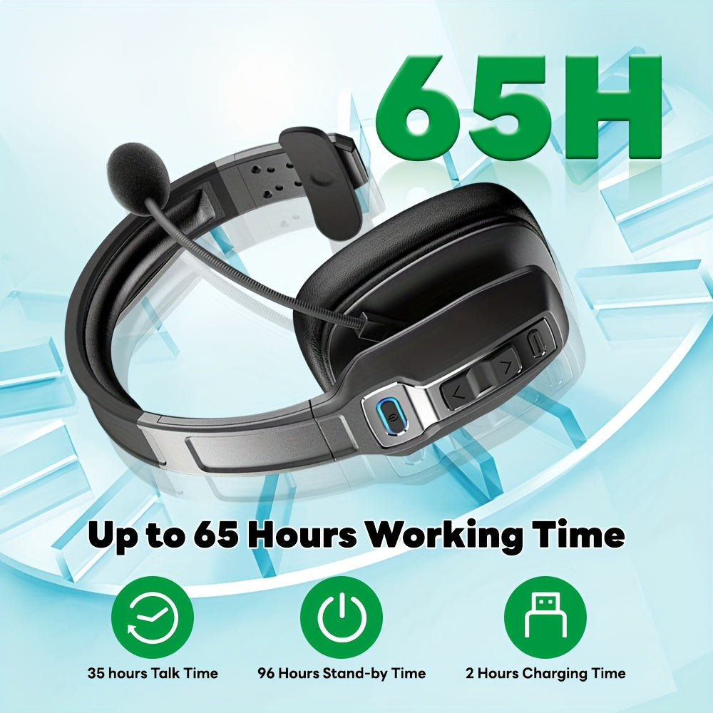 New Wireless Headset with Microphone AI Noise Canceling Trucker Headset 164ft Range 65 Hours Battery Life Work from Home Truck Driver Computer