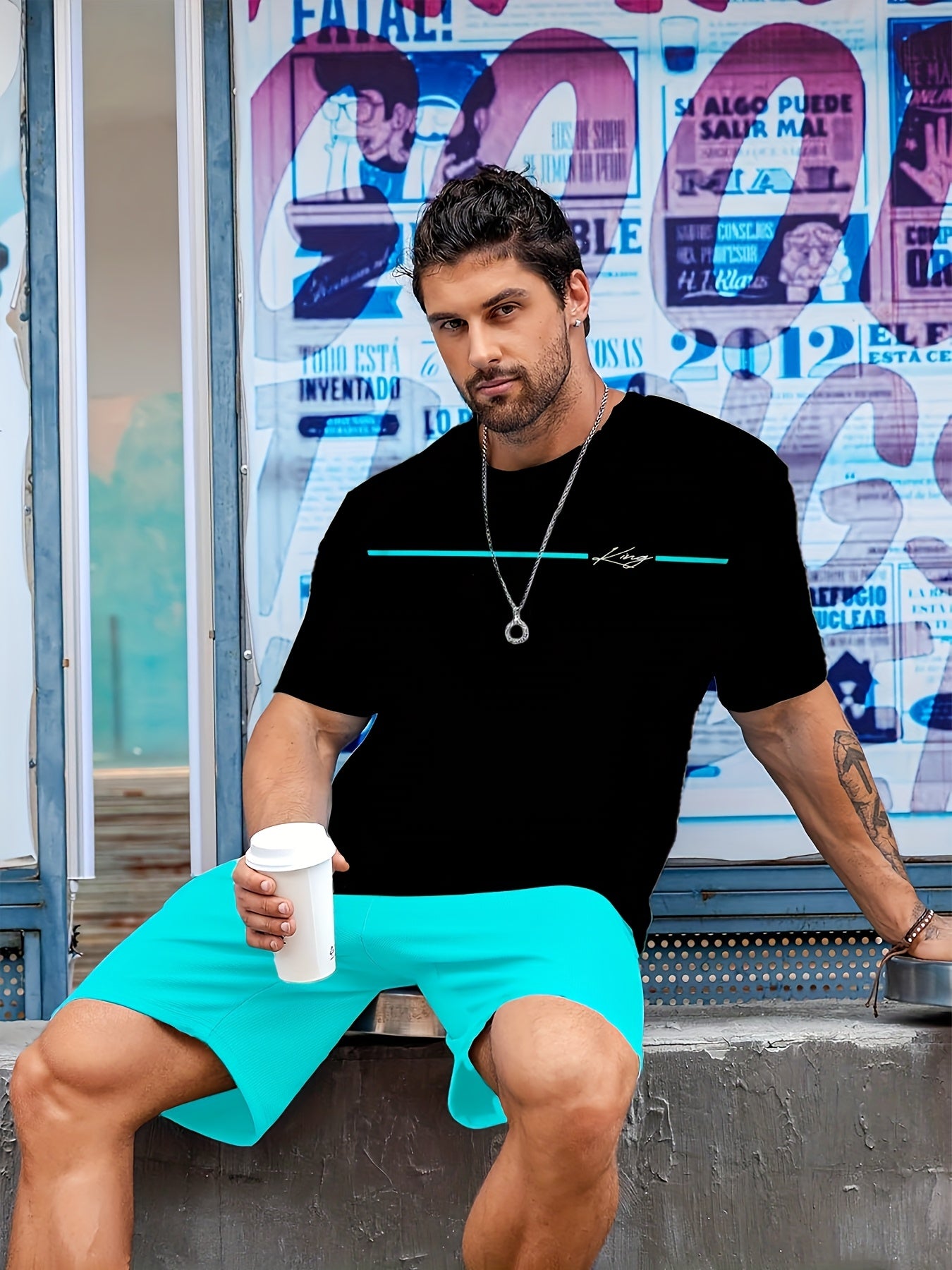Men's New 2pcs Set - Casual Round Neck T-shirt and Shorts