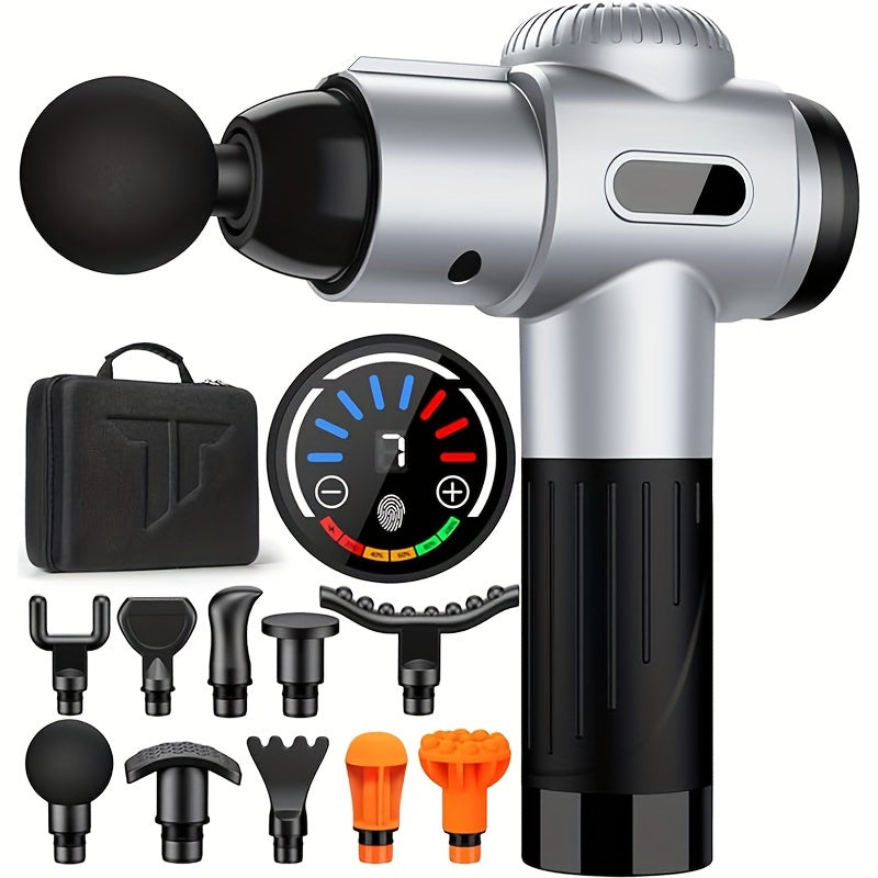 10-Speed Deep-Tissue Massage Gun with 10 Change Heads LED Screen