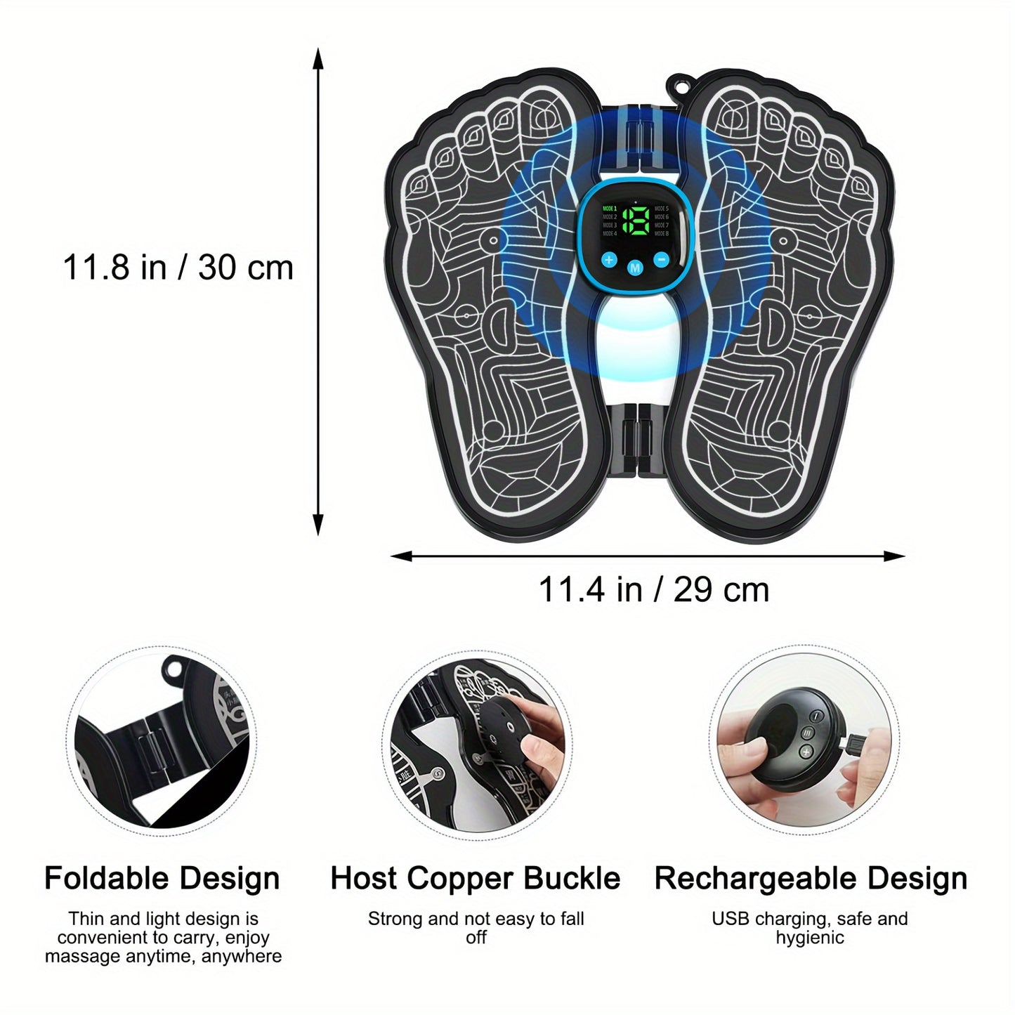 EMS Foot Massager TENS Massager Foldable Portable 8 Modes 19 Intensities
