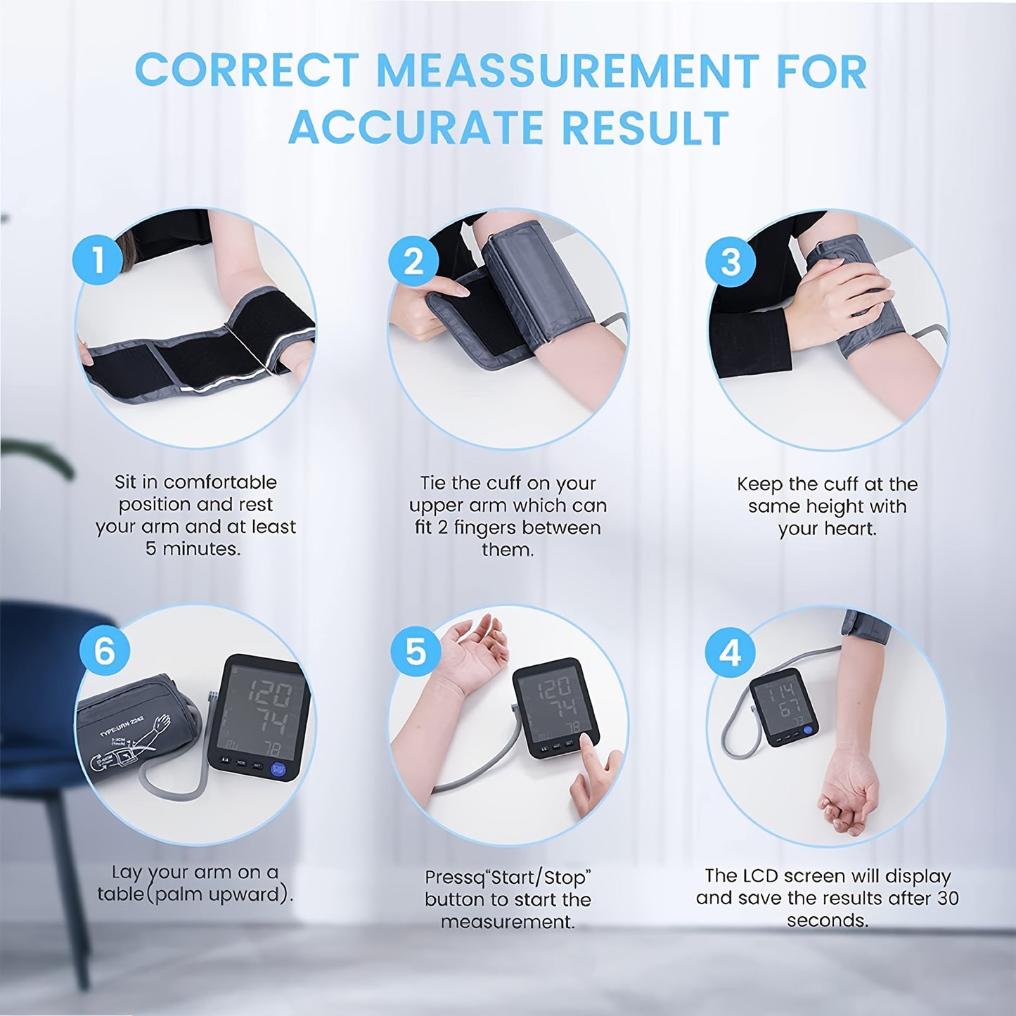 Automatic Blood Pressure Monitor with Adjustable Cuff 22-42 Inch LCD Display USB Powered Home Health Device for Adults