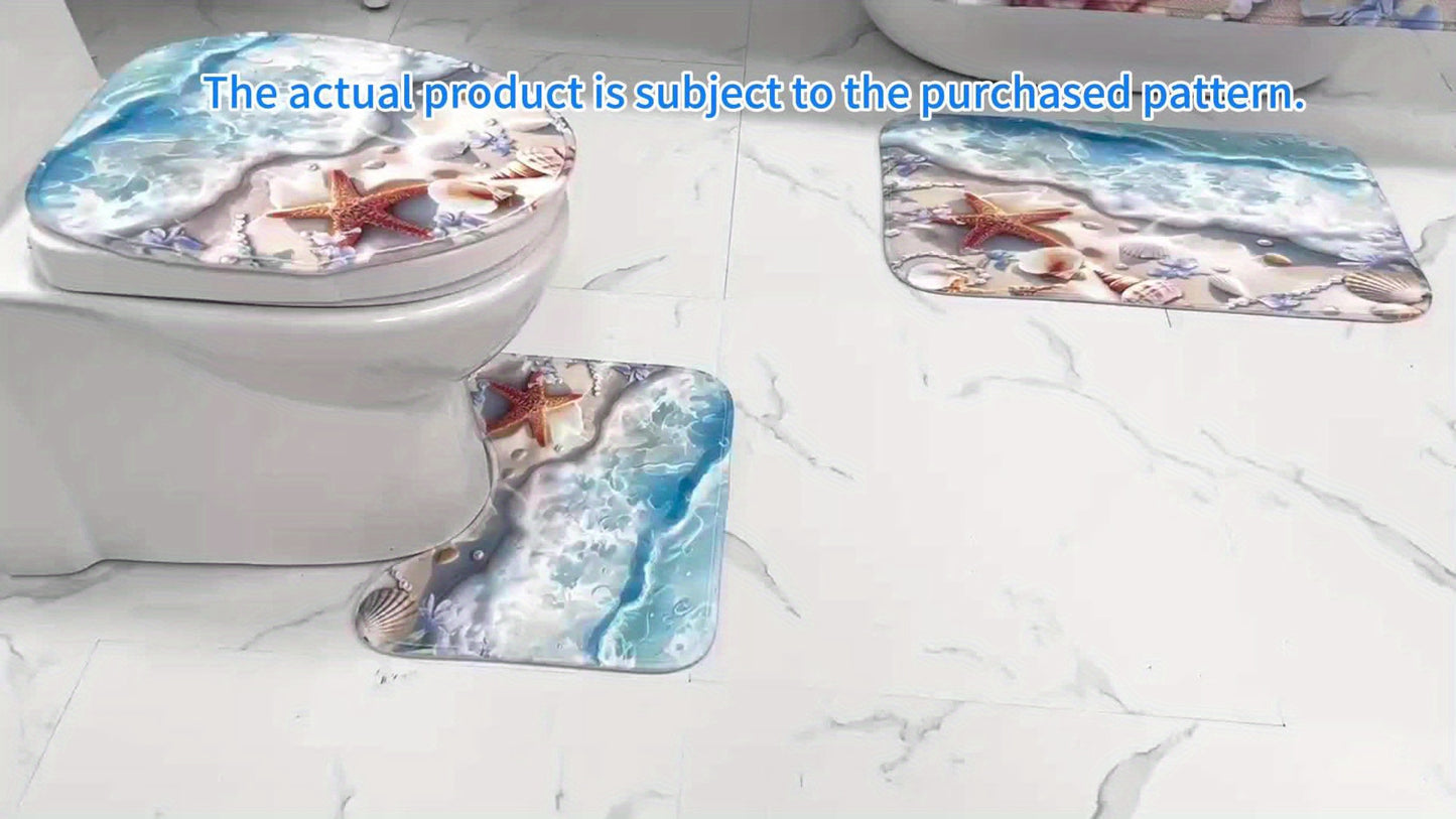 1/4pcs - Shower Curtain Set With Floor Mat And Toilet Mat