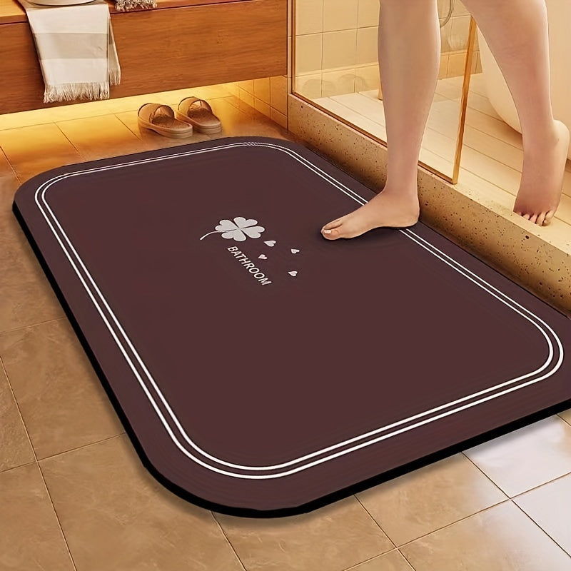 Hypoallergenic Diatomaceous Earth Bath Mat Quick-Dry Non-Slip Soft Comfort Navy Blue Golden Clover Pattern Extra Large