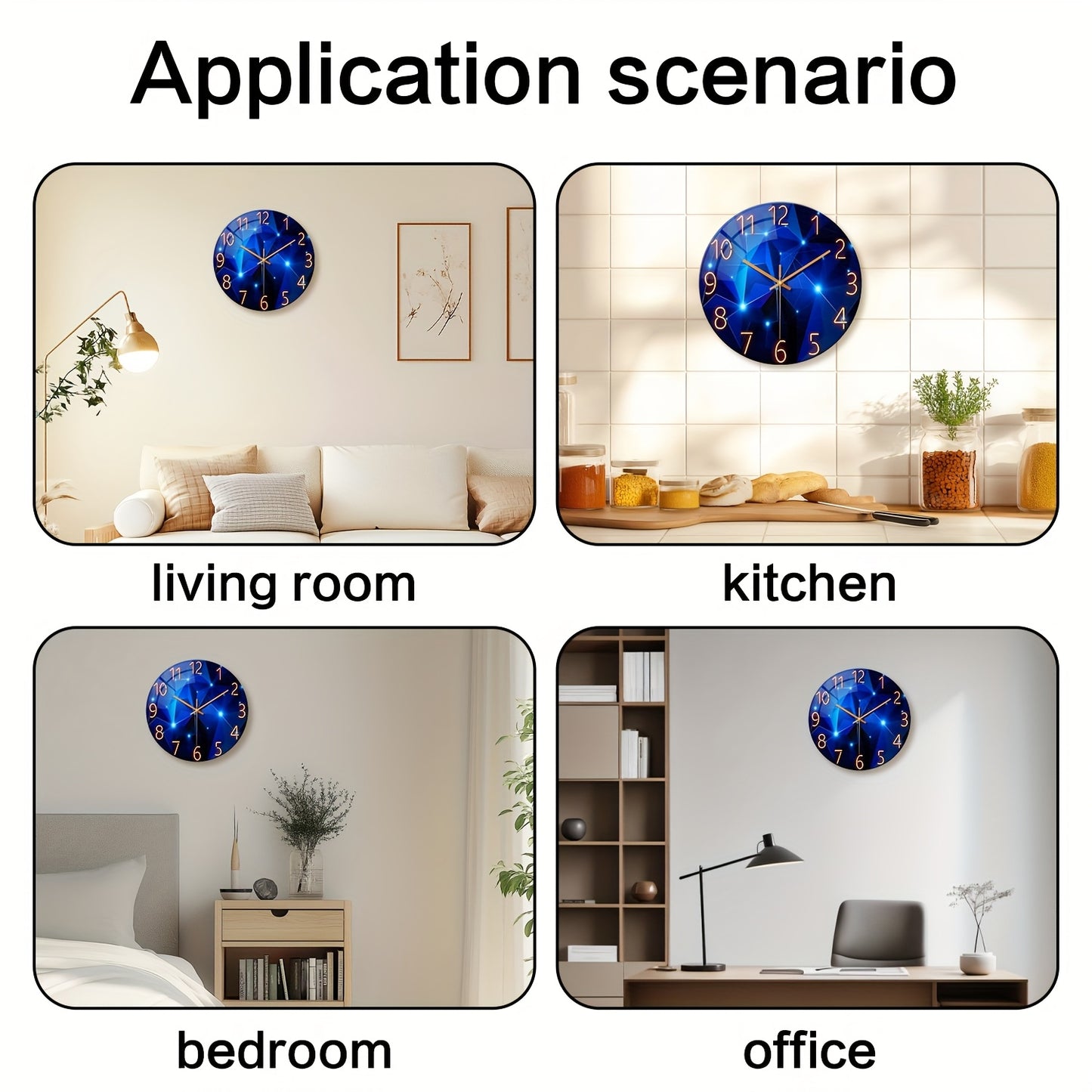 16 Inch Dreamy Deep Blue Geometric Large Tempered Glass Wall Clock Battery Operated Silent Design Perfect for Living Rooms Bedrooms and Home Decoration