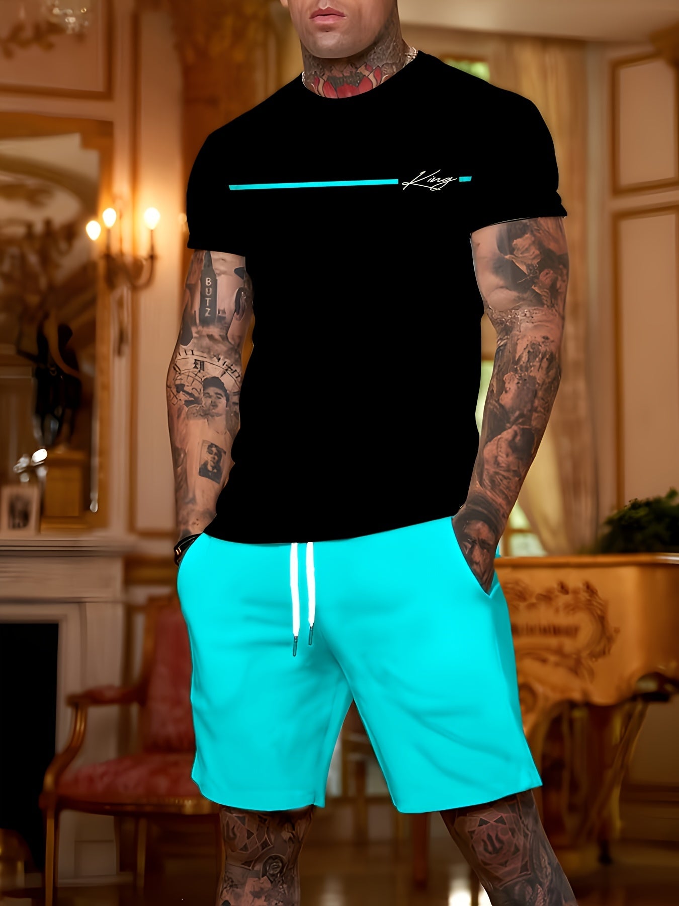 Men's New 2pcs Set - Casual Round Neck T-shirt and Shorts