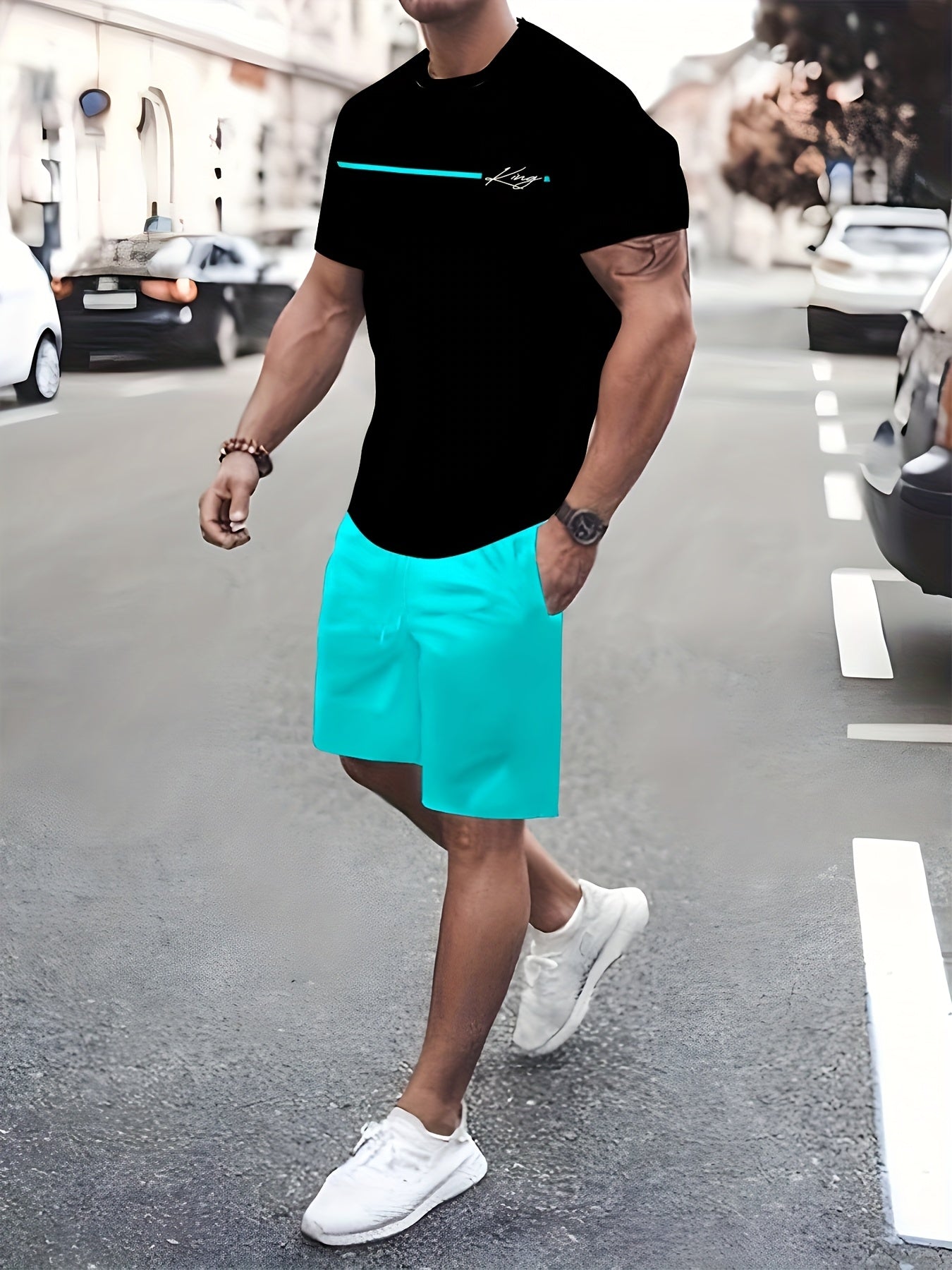 Men's New 2pcs Set - Casual Round Neck T-shirt and Shorts