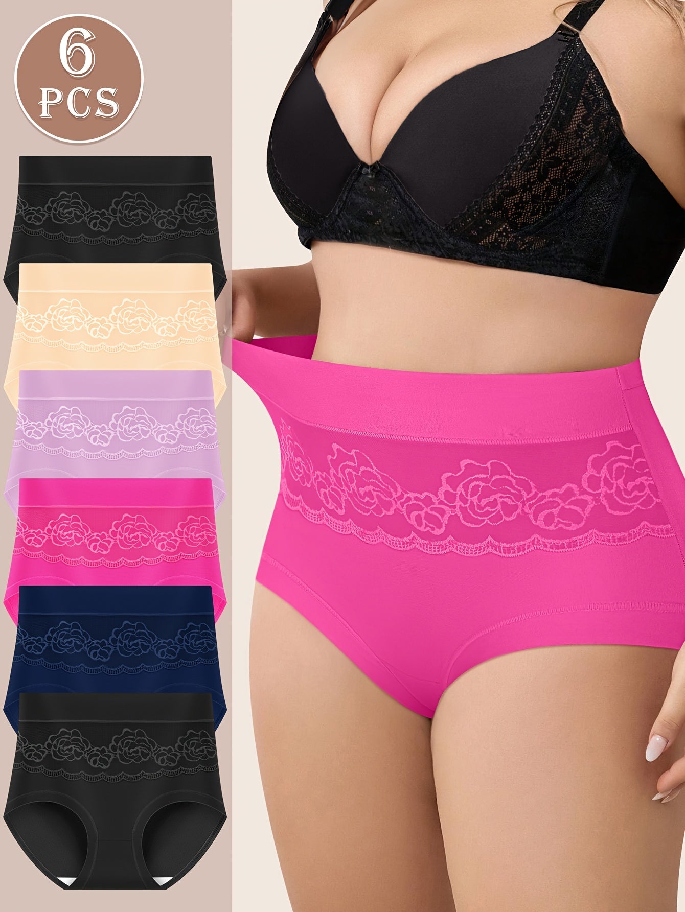 Soft Plus Size Women's Elegant Panties, with Solid Contrast Lace