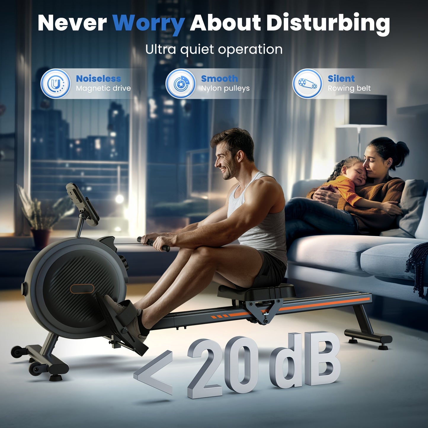 350LBS Silent Magnetic Rowing Machine With Heavy-Duty Frame