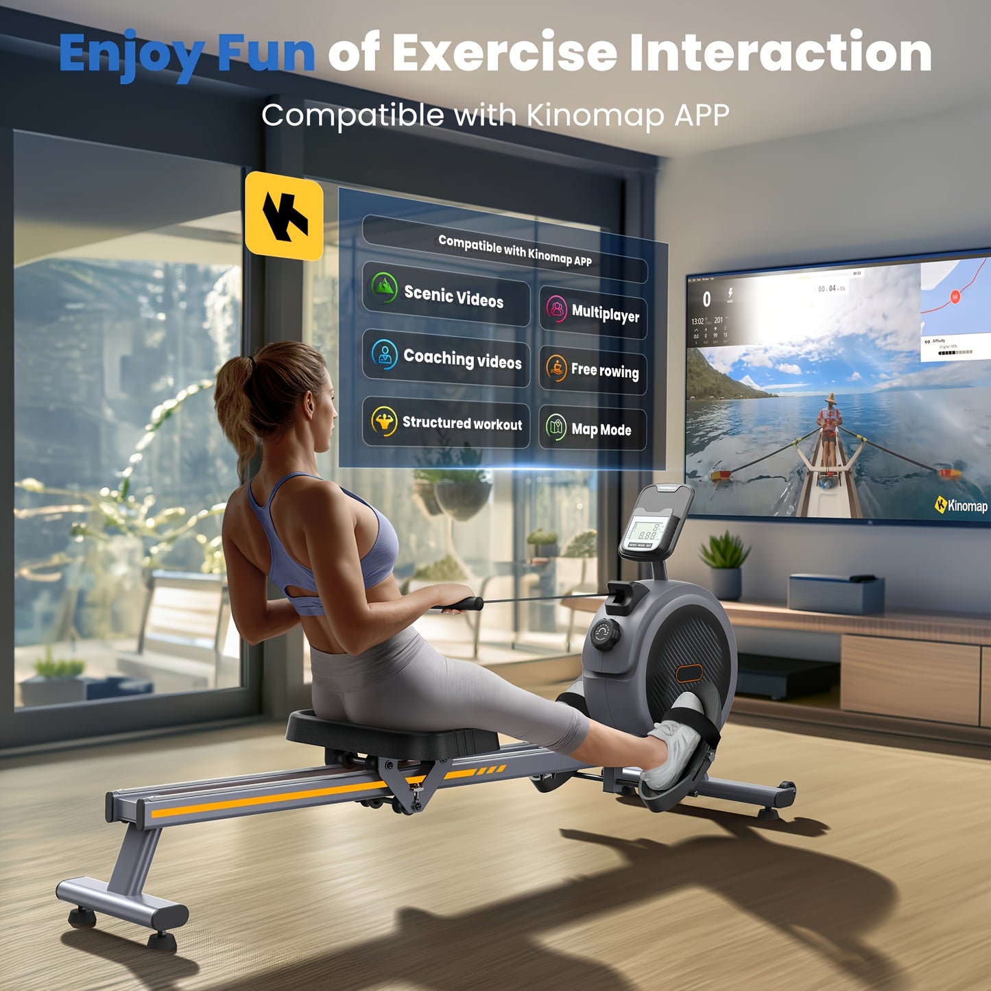 350LBS Silent Magnetic Rowing Machine With Heavy-Duty Frame