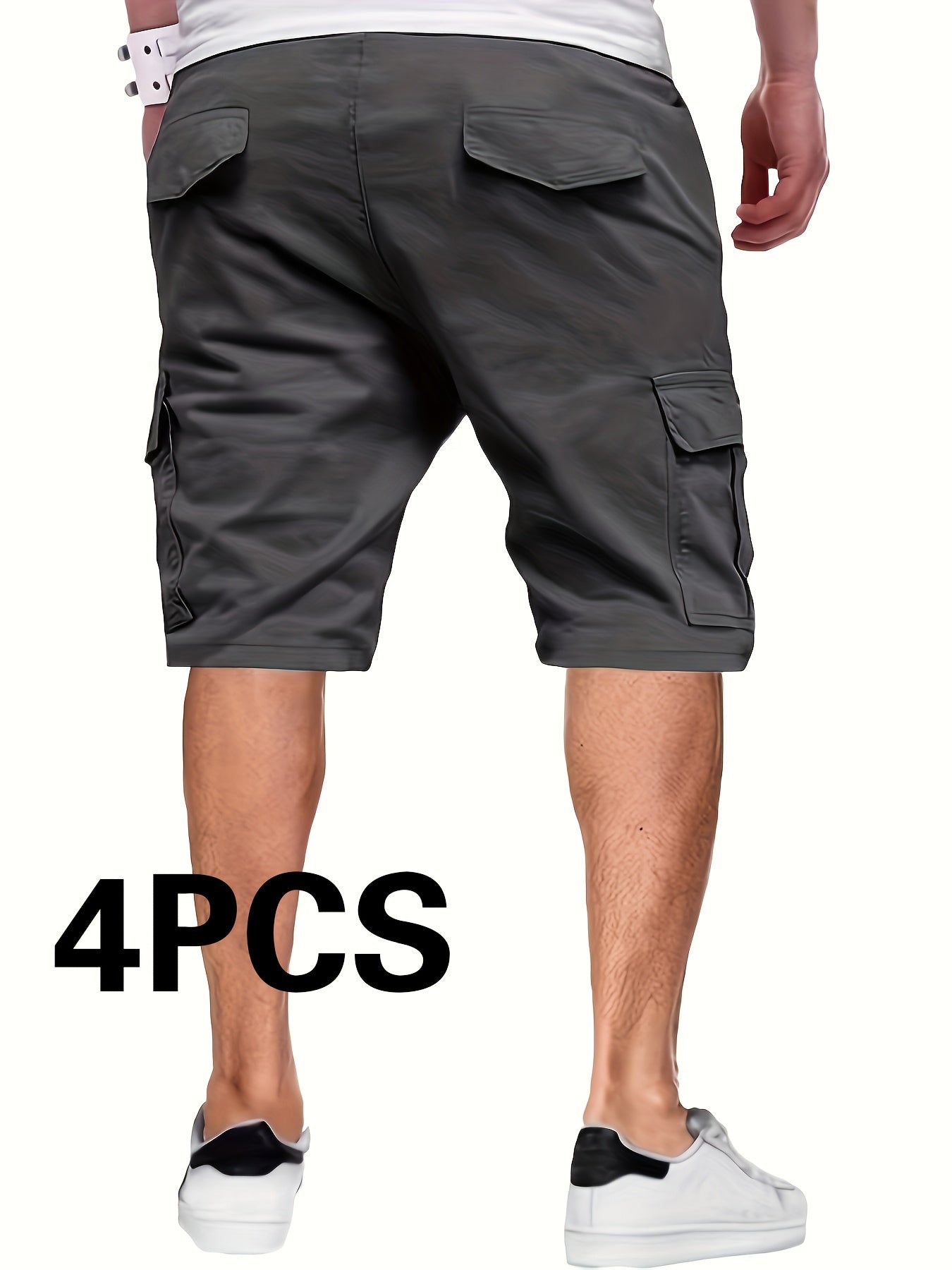 4 Pack Men's Casual Cargo Shorts Solid Color 100 Percent Polyester Non Stretch Woven Fabric Loose Fit Summer Fashion