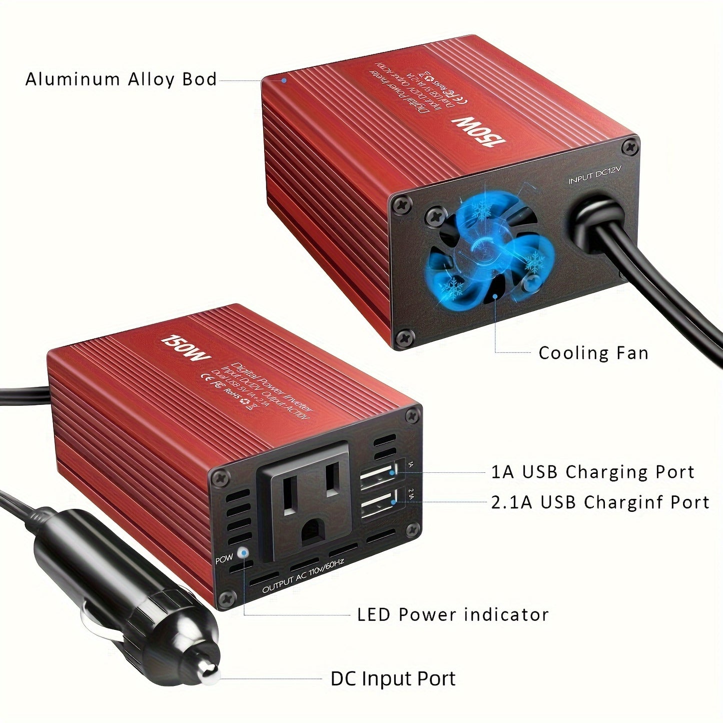 1pc Car Power Inverter DC 12V To AC 110V 150W Charger
