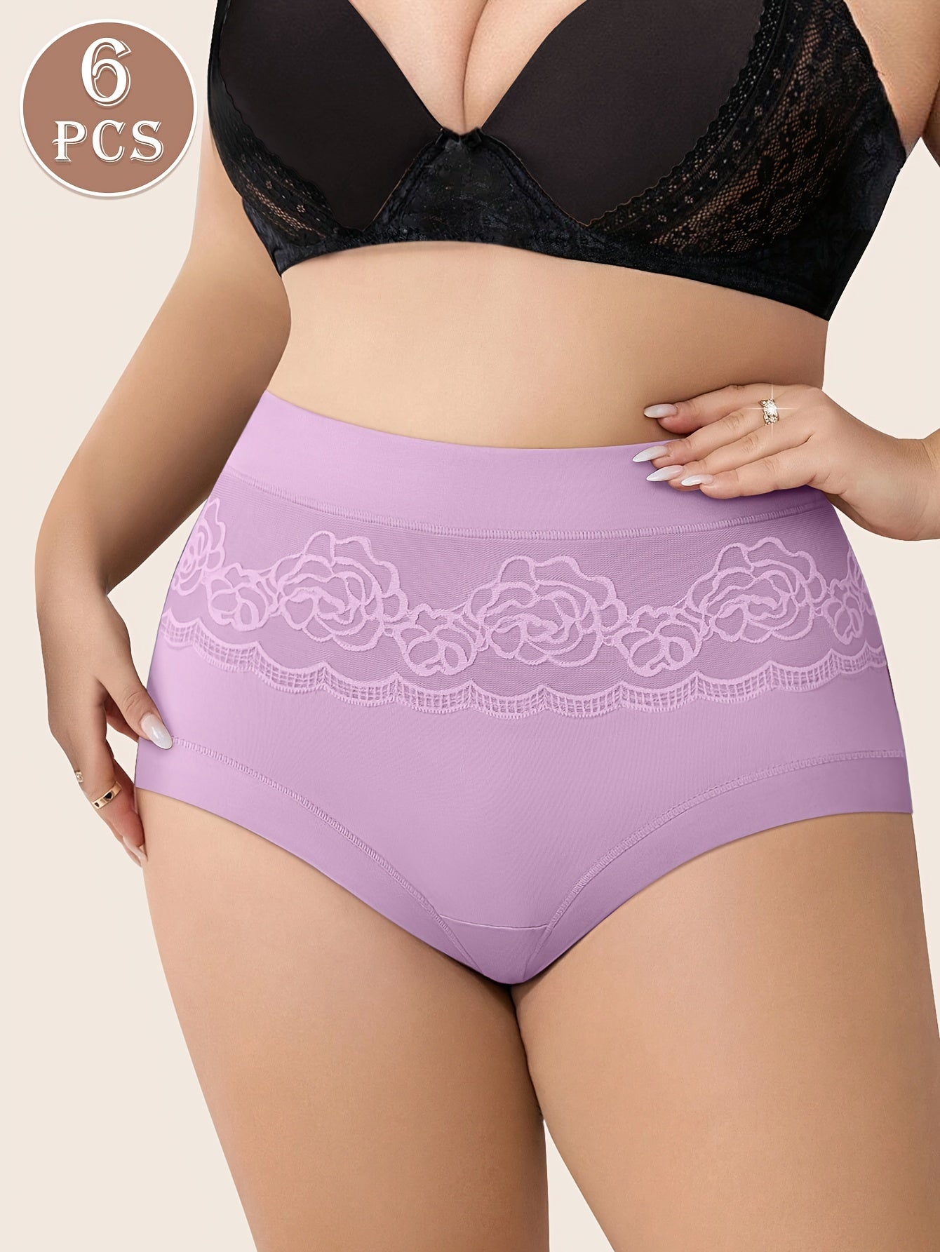 Soft Plus Size Women's Elegant Panties, with Solid Contrast Lace