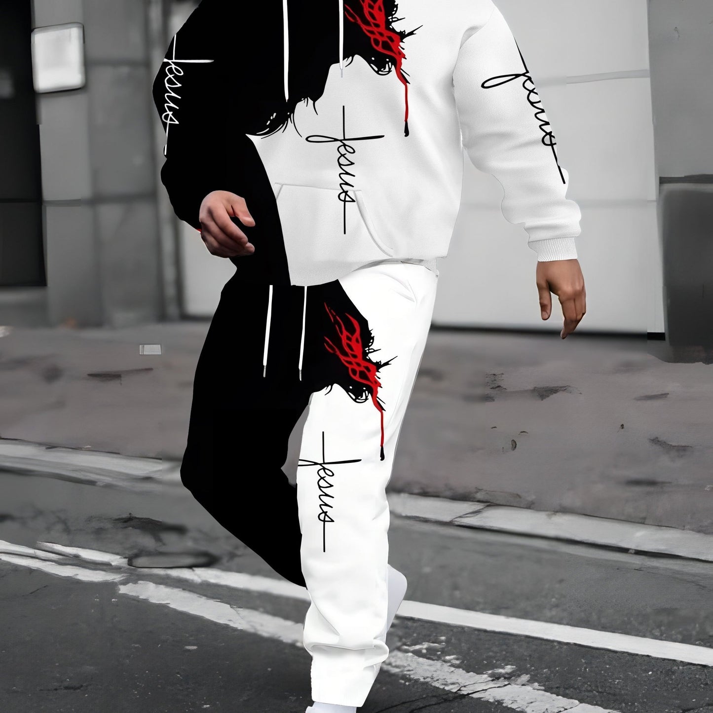 Men's 3D Printed Casual Sportswear Set - Hoodie & Joggers