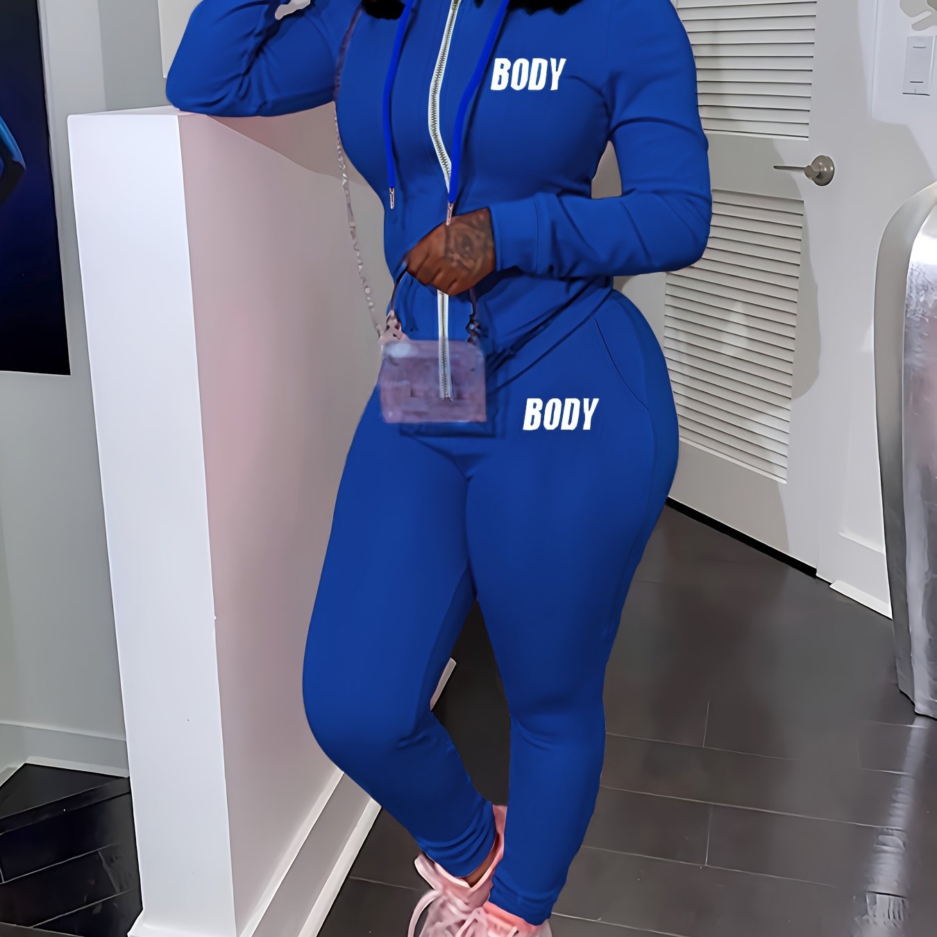 Machine Washable Knit Polyester Two-Piece Set Open Front Top and Pants