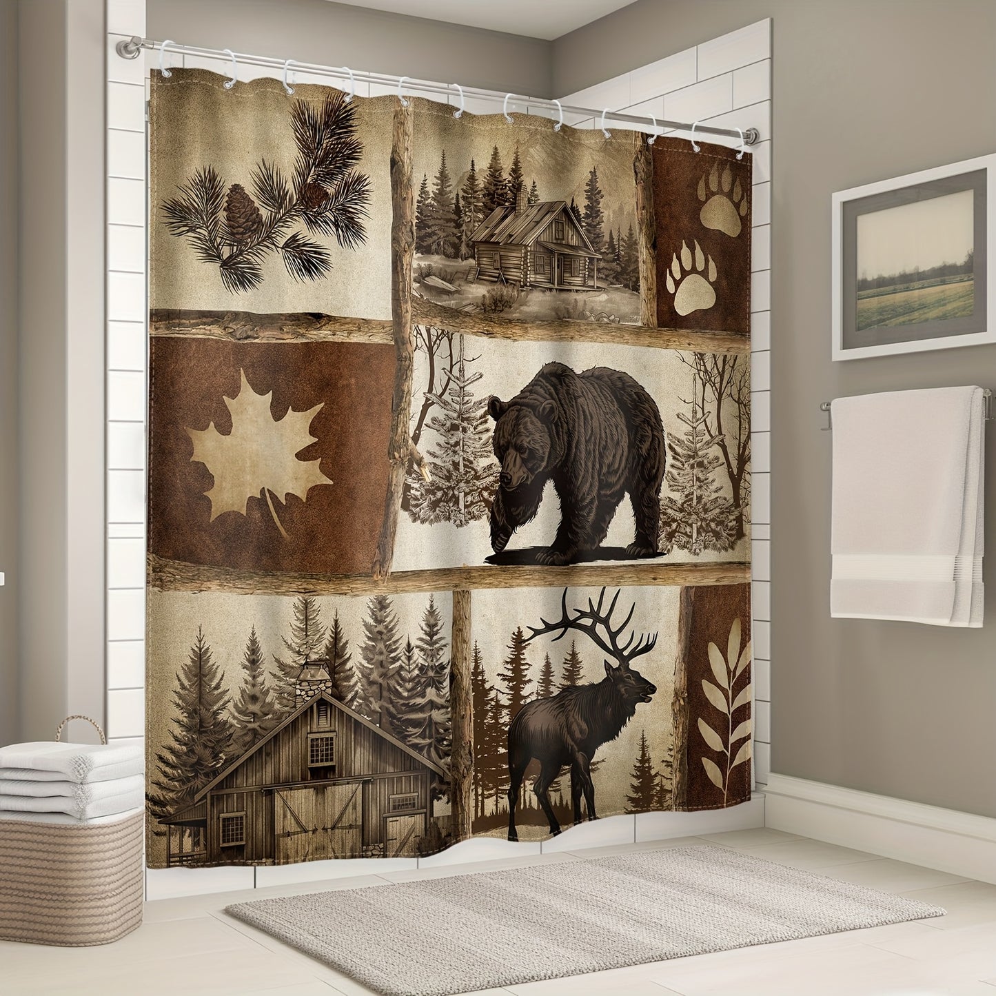 1/4pcs - Shower Curtain Set With Floor Mat And Toilet Mat