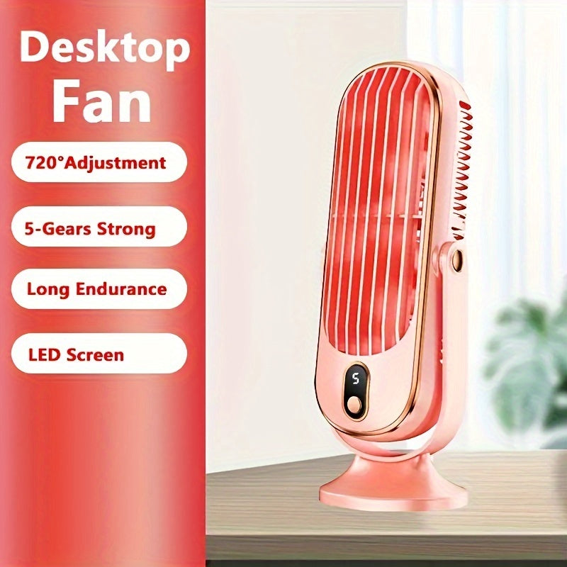 5-Speed Adjustable TENGQU Portable USB Desktop Fan Dual Blade 360 Degree Rotation for Home Office Travel Camping