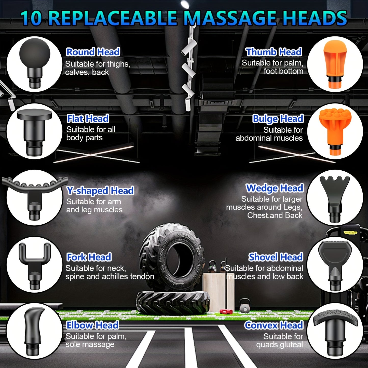 10-Speed Deep-Tissue Massage Gun with 10 Change Heads LED Screen